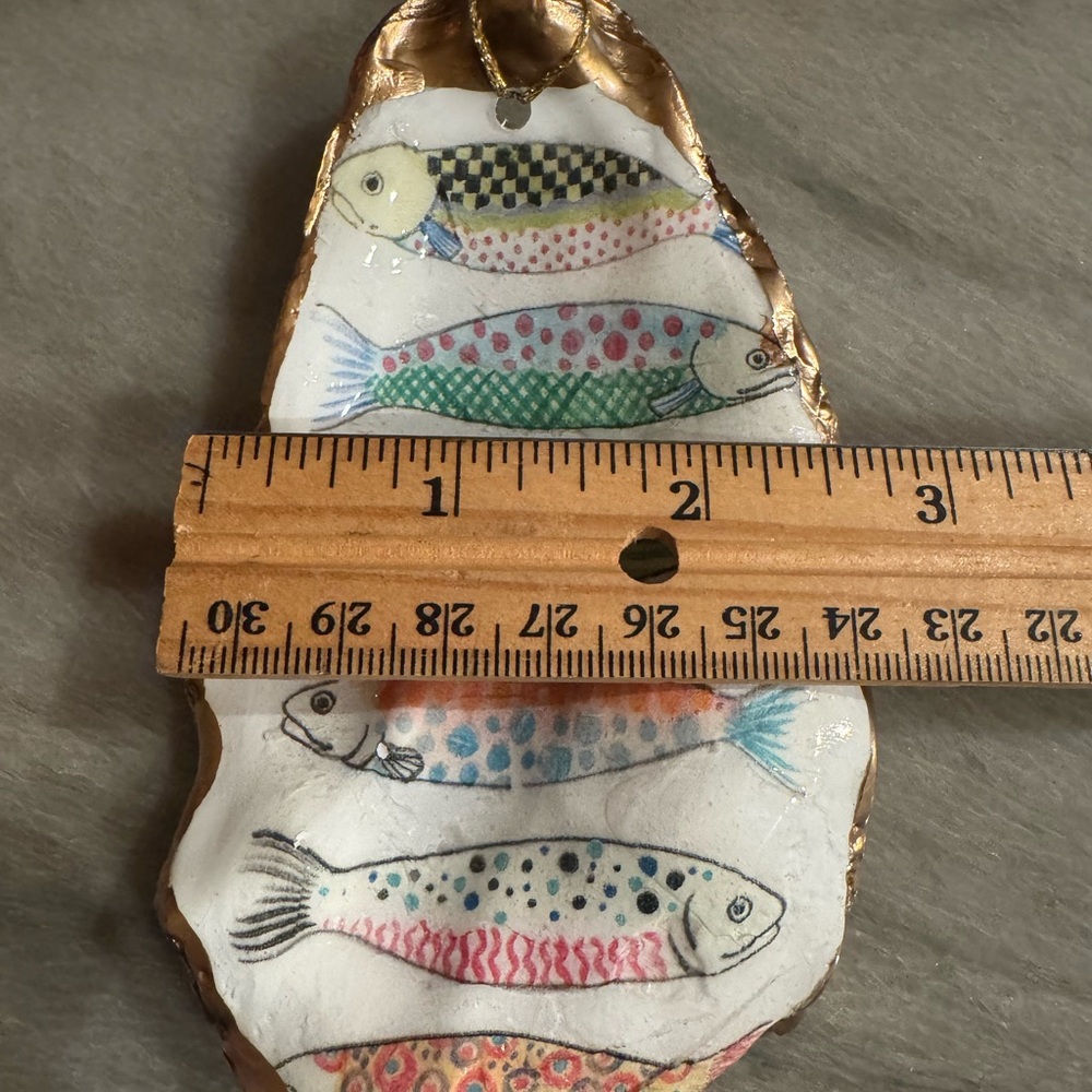 Handmade Oyster Decoupage Shell Fish Decor with Gold Accents - Picture 5 of 9
